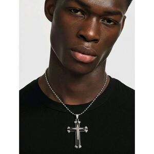 Black Silver Layered Cross Necklace Christian Faith Pendant Religious Jewelry